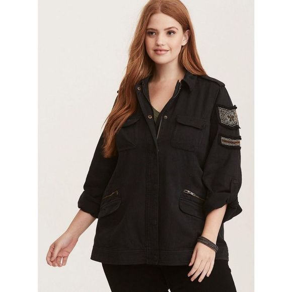 Torrid Black Military Twill Embellished Shacket - Picture 11 of 11